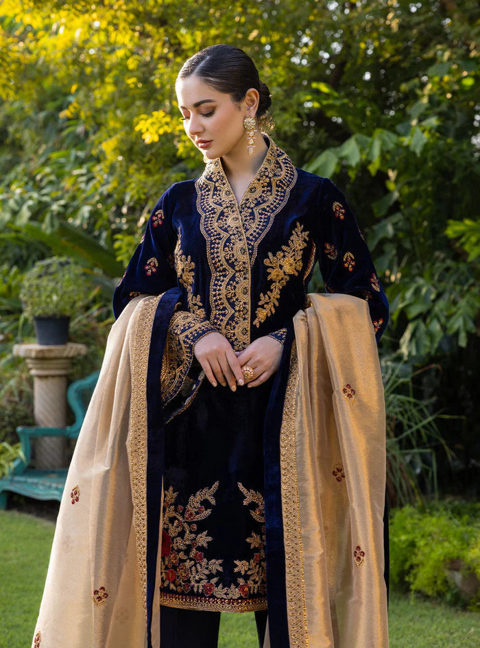 3-Piece Unstitched Heavy Embroidered Velvet Suit - zab980
