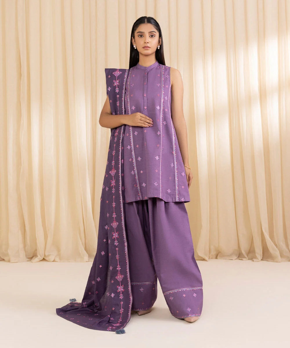 Sapphire - Winter 3PC Dhanak Embroidered Suit - zab1246