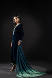ZAB Embroidered Velvet Dress with Embroidered Karandi Shawl - zab990