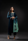 ZAB Embroidered Velvet Dress with Embroidered Karandi Shawl - zab990