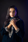 ZAB Embroidered Velvet Dress with Embroidered Karandi Shawl - zab990