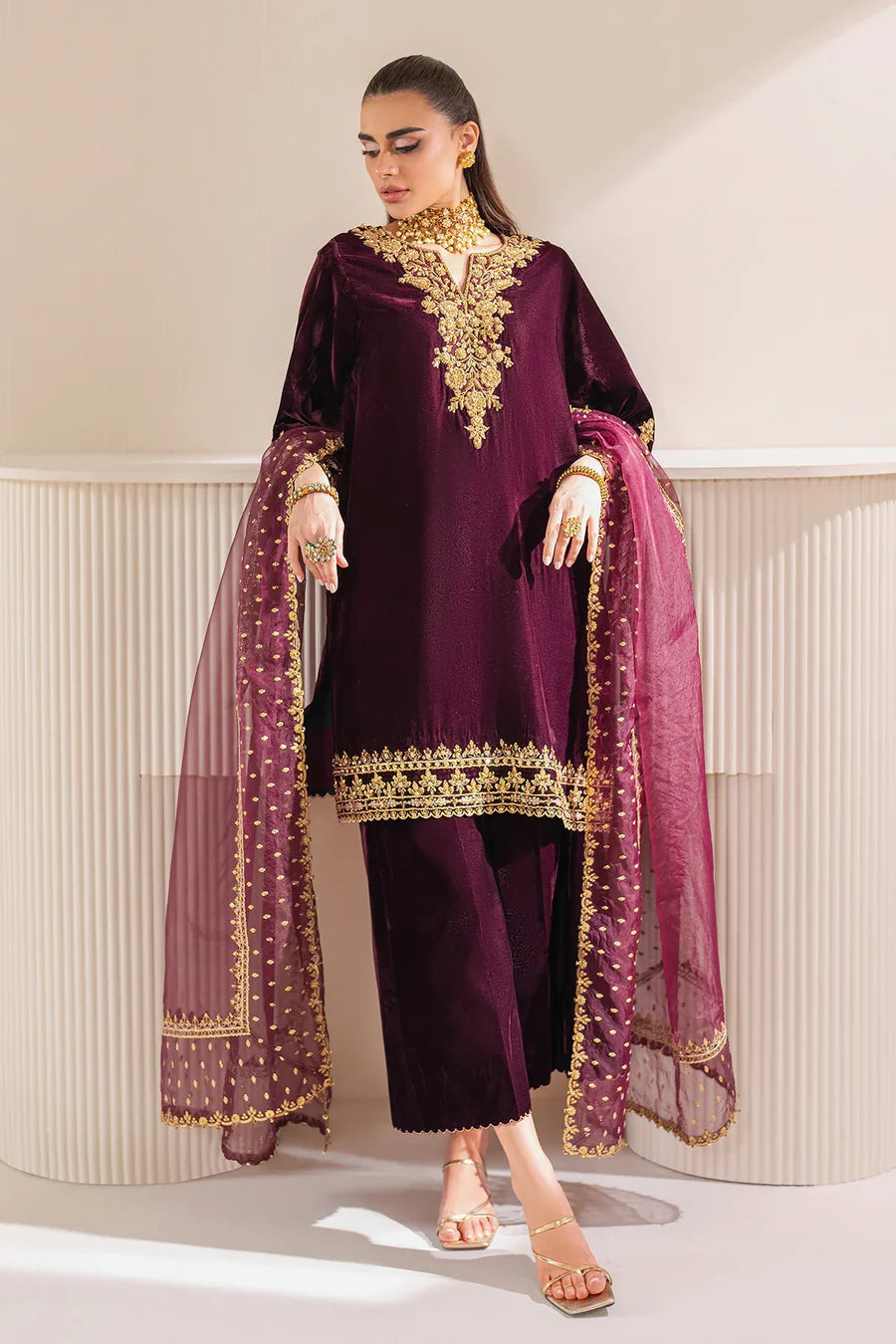 Barouqe Micro Velvet 9000 Festive 3 Piece Dress - zab979