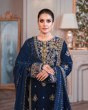zab959 Winter Unstitched 3PCs Embroidered Velvet With Embroidered Chiffon Dupatta