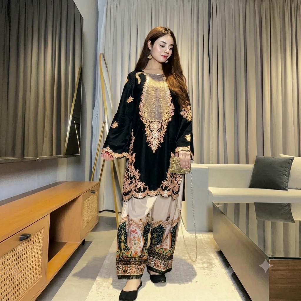 Ethnic - 2-Pc Embroidered Silk Suit - zab1542