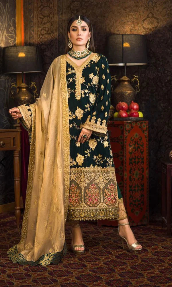 Velvet Heavy Embroidered Shirt With Organza Heavy Embroidered Dupatta - zab983