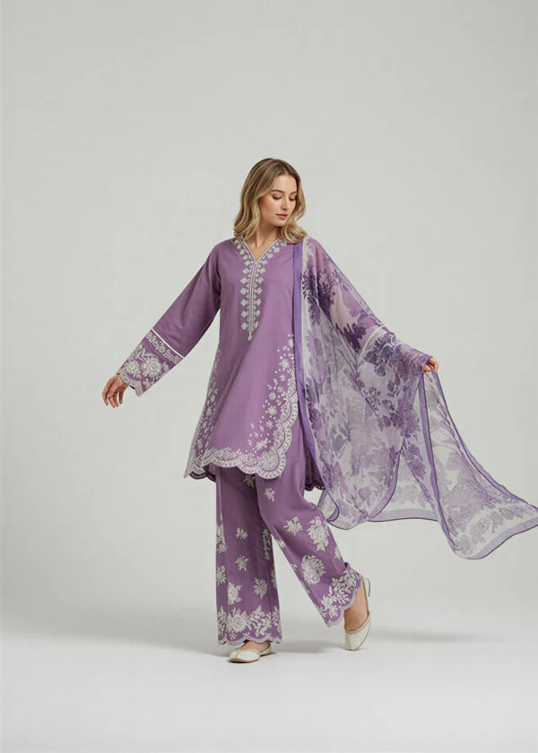 Zab - Unstitched Luxury Lawn Heavy Embroidered 3PC Suit - zab1342