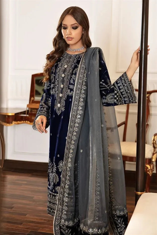 Baroque- Winter 3PC Velvet Embroidered Suit - zab971