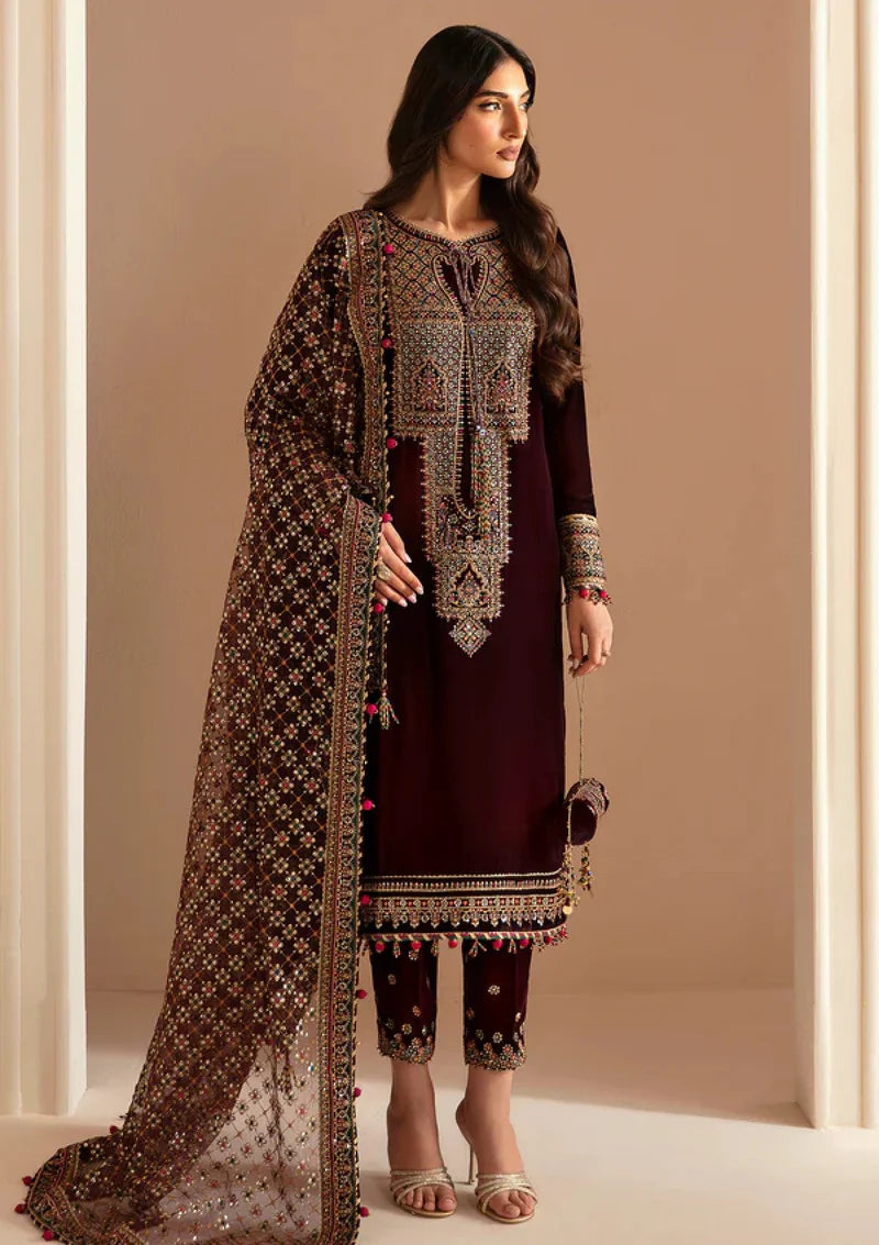 Jazmin - Embroidered Velvet 3-Piece Dress - zab946