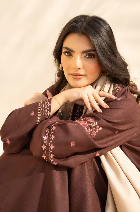 3PC Dhanak Embroidered Shirt With Wool Printed Dupatta and Trouser - zab1511
