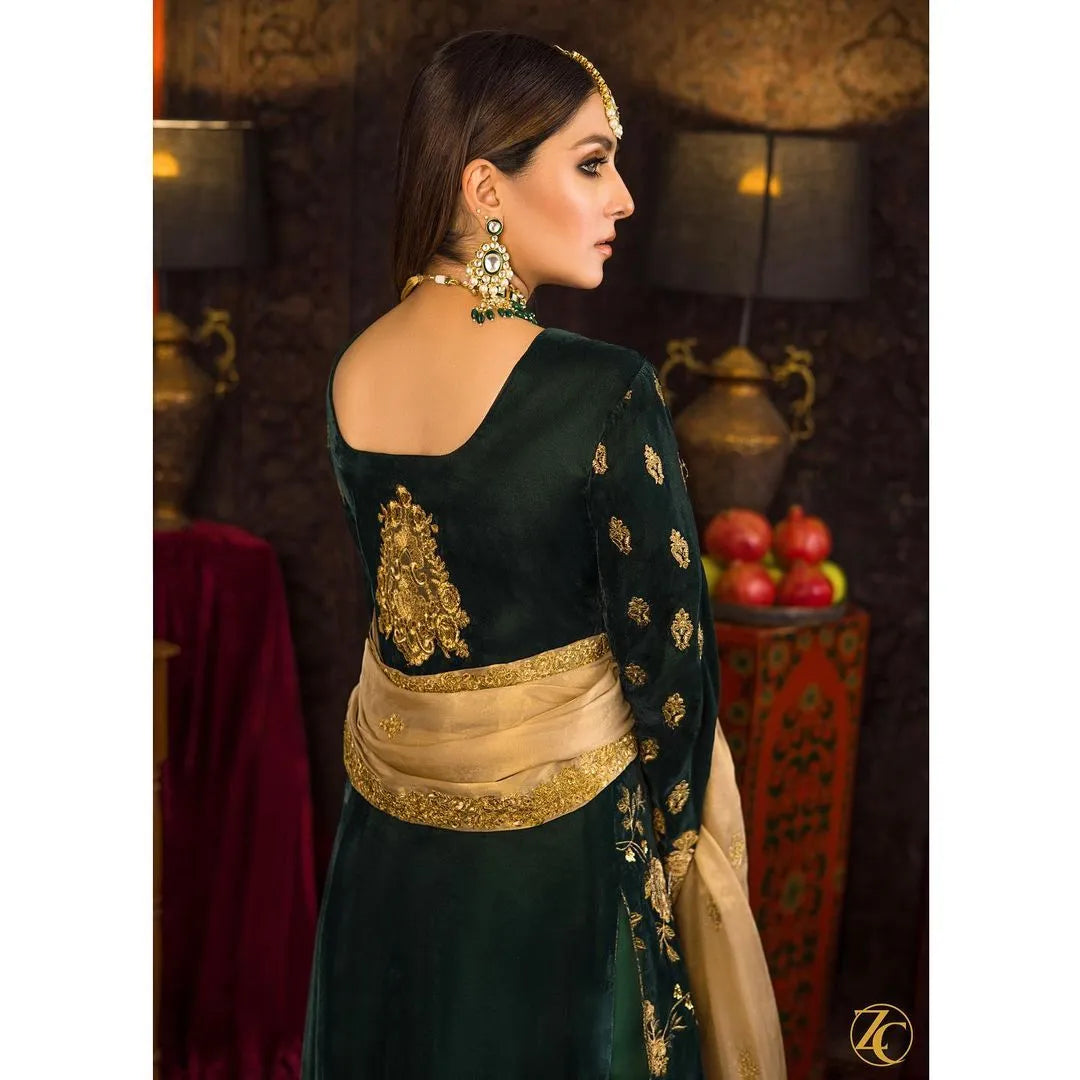 Velvet Heavy Embroidered Shirt With Organza Heavy Embroidered Dupatta - zab983