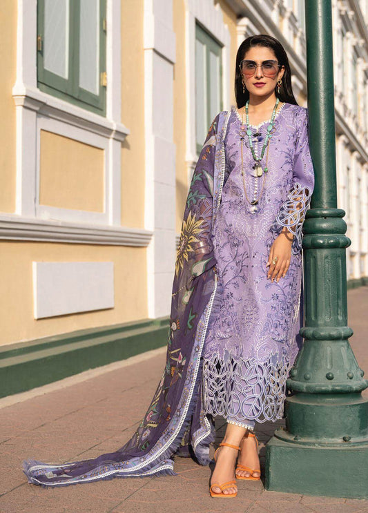 3.Piece Unstitched Heavy Embroidered Lawn Suit With Digital Printed Silk Dupatta. ZAB489