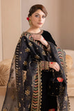 Embroidered Velvet Dress With Organza embroidered Dopata - zab978
