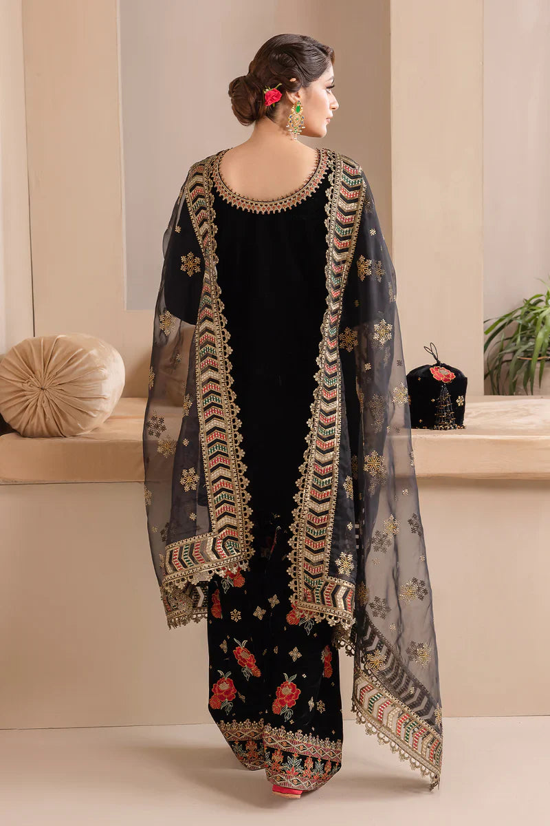 Embroidered Velvet Dress With Organza embroidered Dopata - zab978