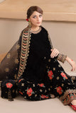 Embroidered Velvet Dress With Organza embroidered Dopata - zab978