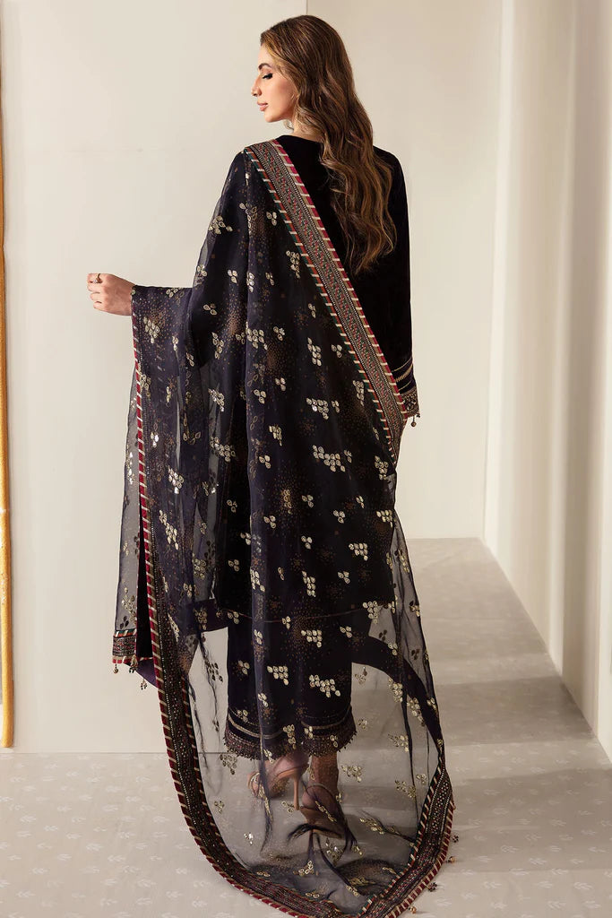 zab952 3-Piece Unstitched Heavy Embroidered Velvet Suit ( Four Sided Embroidered Organza Dupatta )