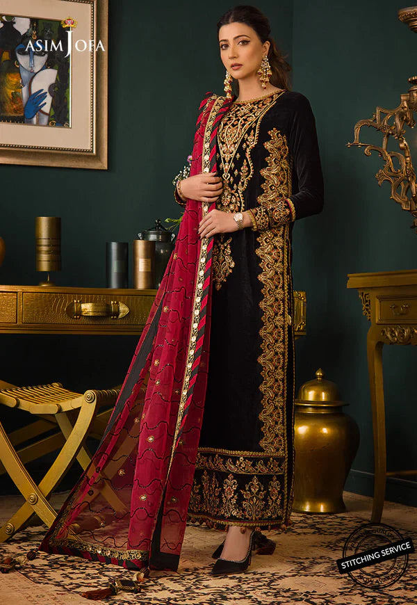 Asim jofa Embroidered Velvet 3piece suit - zab976