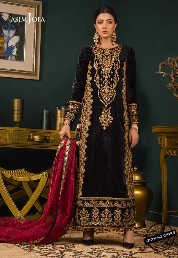 Asim jofa Embroidered Velvet 3piece suit - zab976