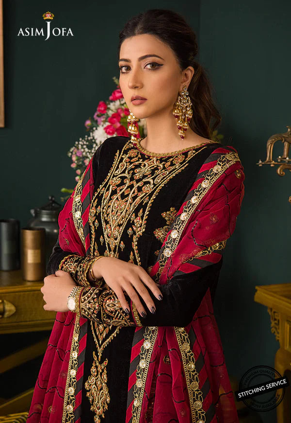 Asim jofa Embroidered Velvet 3piece suit - zab976