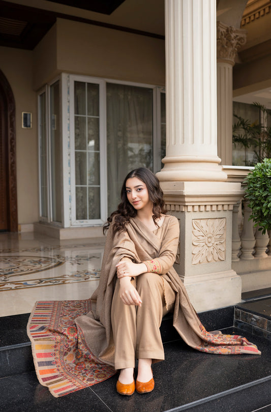 Aisling - Winter 3PC Dhanak Embroidered Suit - zab1501