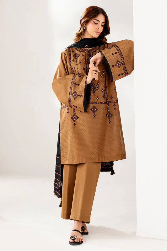 Baroque - 3PC Dhanak Embroidered Suit - zab1130