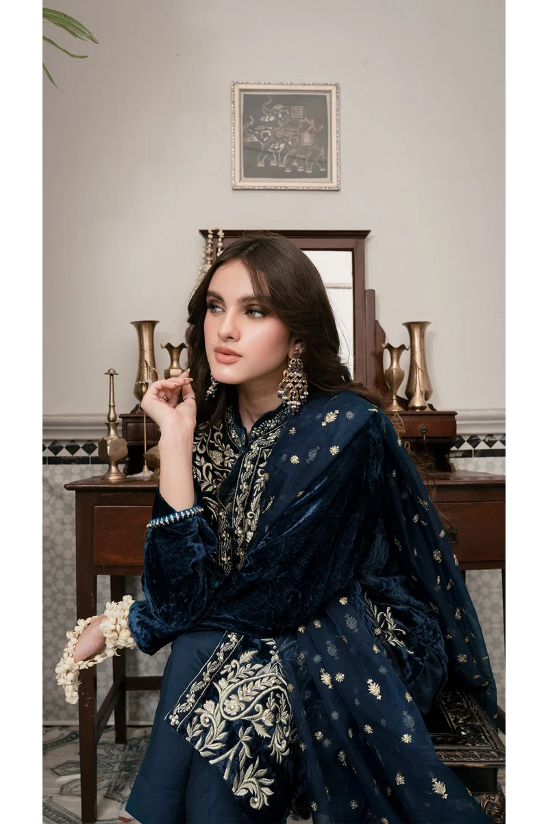 Jazmin - Embroidered Velvet 3-Piece Dress - zab984