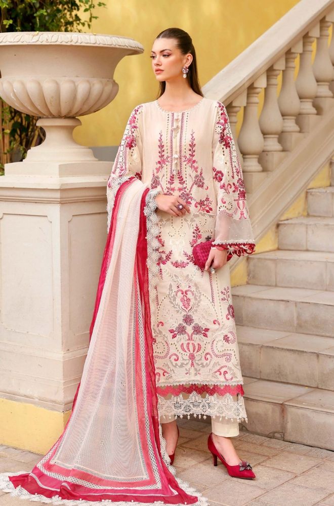 Zab - Summer 3PC Lawn Chikankari Embroidered Suit - zab1353