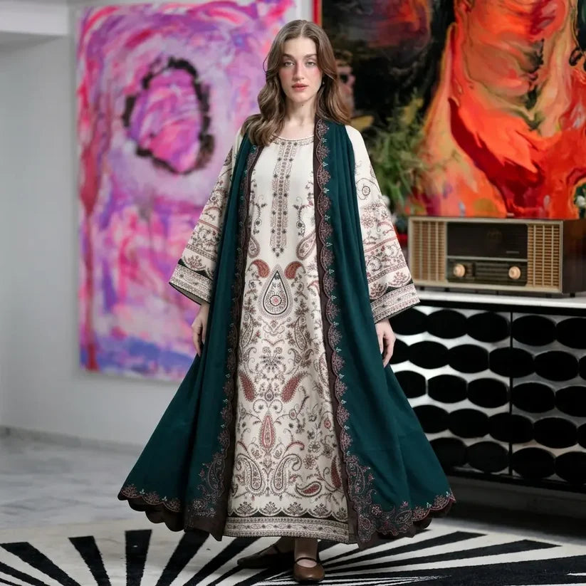 Izel - Winter 3PC Dhanak Embroidered Suit - zab1529