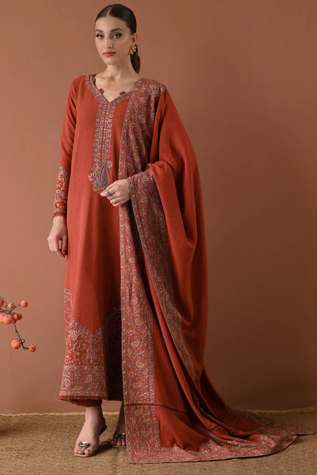 Izel - DHANAK EMBROIDERED SHIRT WITH DHANAK EMBROIDERED SHAWL - zab1269