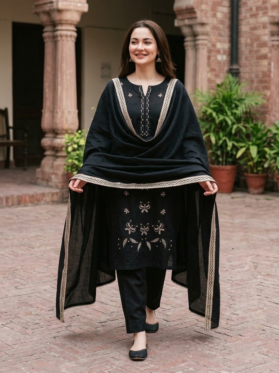 Agha Noor - Winter 3PC Dhanak Embroidered Suit - zab1533