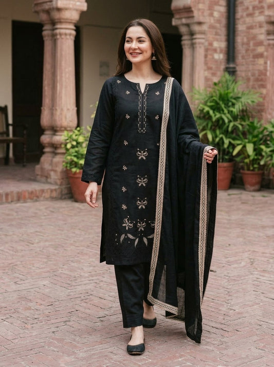 Agha Noor - Winter 3PC Dhanak Embroidered Suit - zab1533