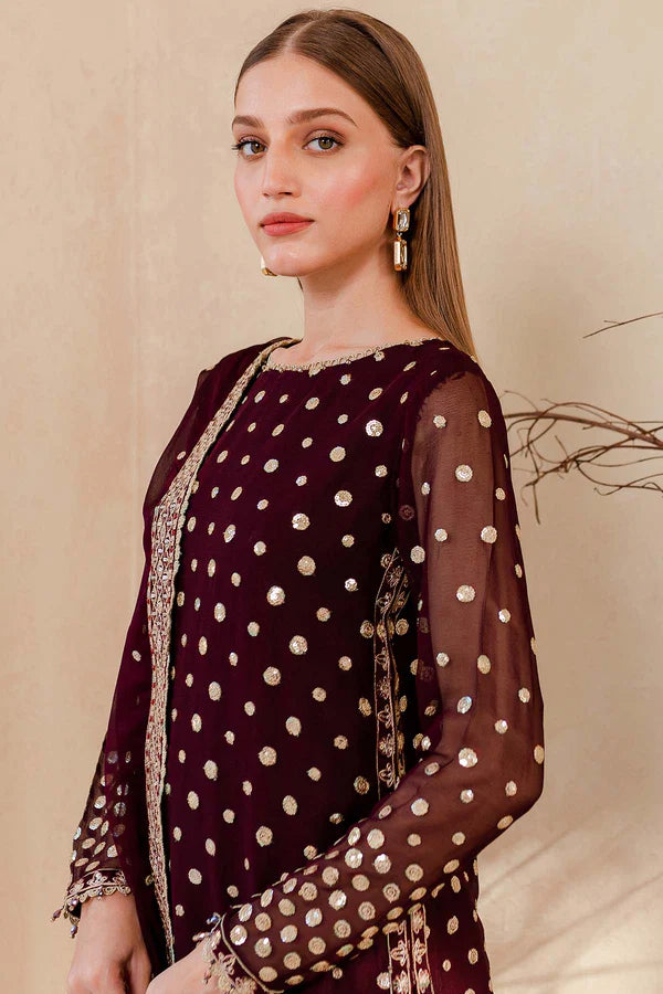 zab960 Winter Unstitched 3PCs Embroidered Velvet Dress With Embroidered Organza Dupatta