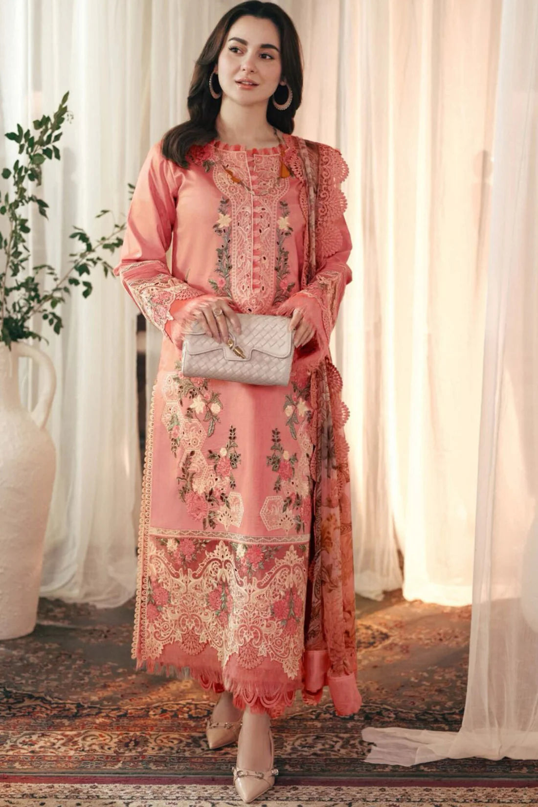 Zara Shahjahan - 3-PC ChickenKari Dhanak EMBROIDERED SUIT - zab1028