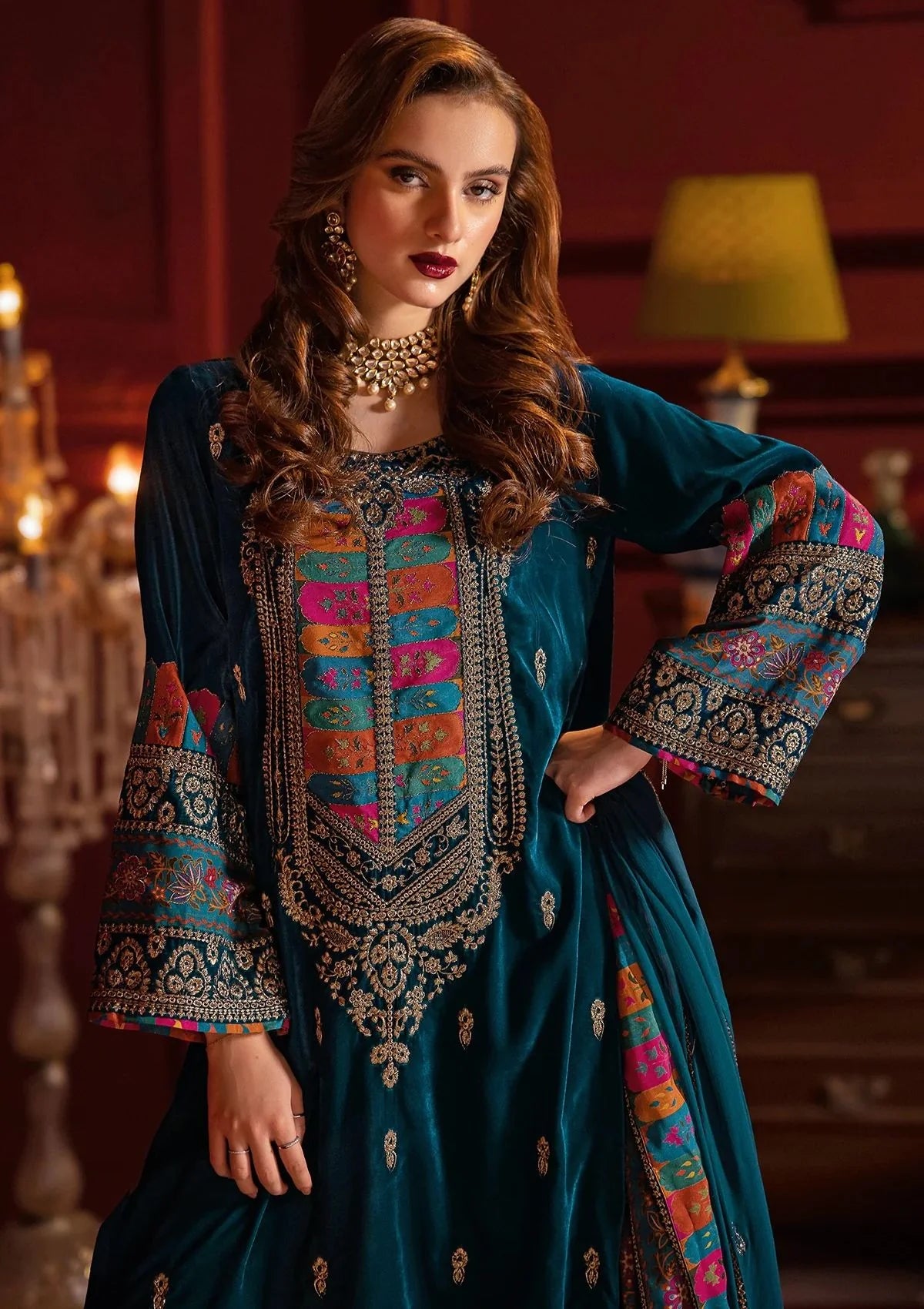 Asim Jofa - 3pc Embroidered Velvet Dress - zab988