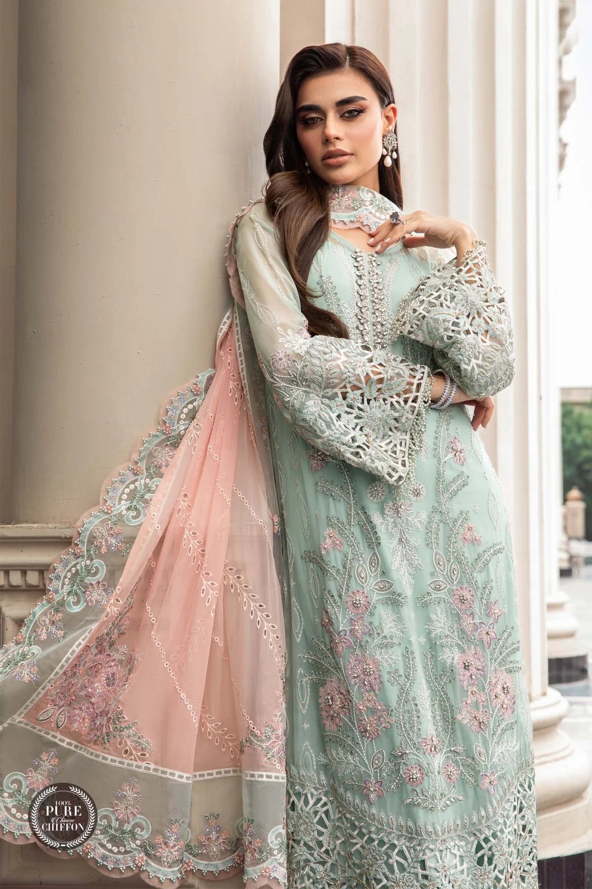 3PC Organza Heavy Embroidered Shirt With Embroidered Organza Dupatta zab906