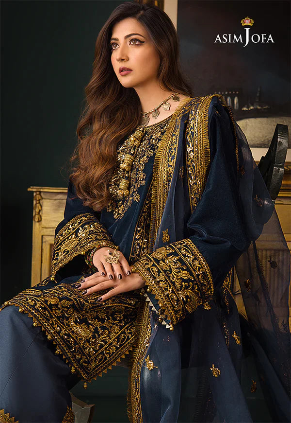 Asim Jofa - Embroidered Velvet 3piece suit - zab973