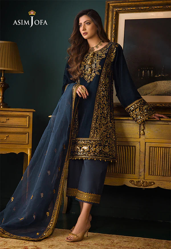 Asim Jofa - Embroidered Velvet 3piece suit - zab973
