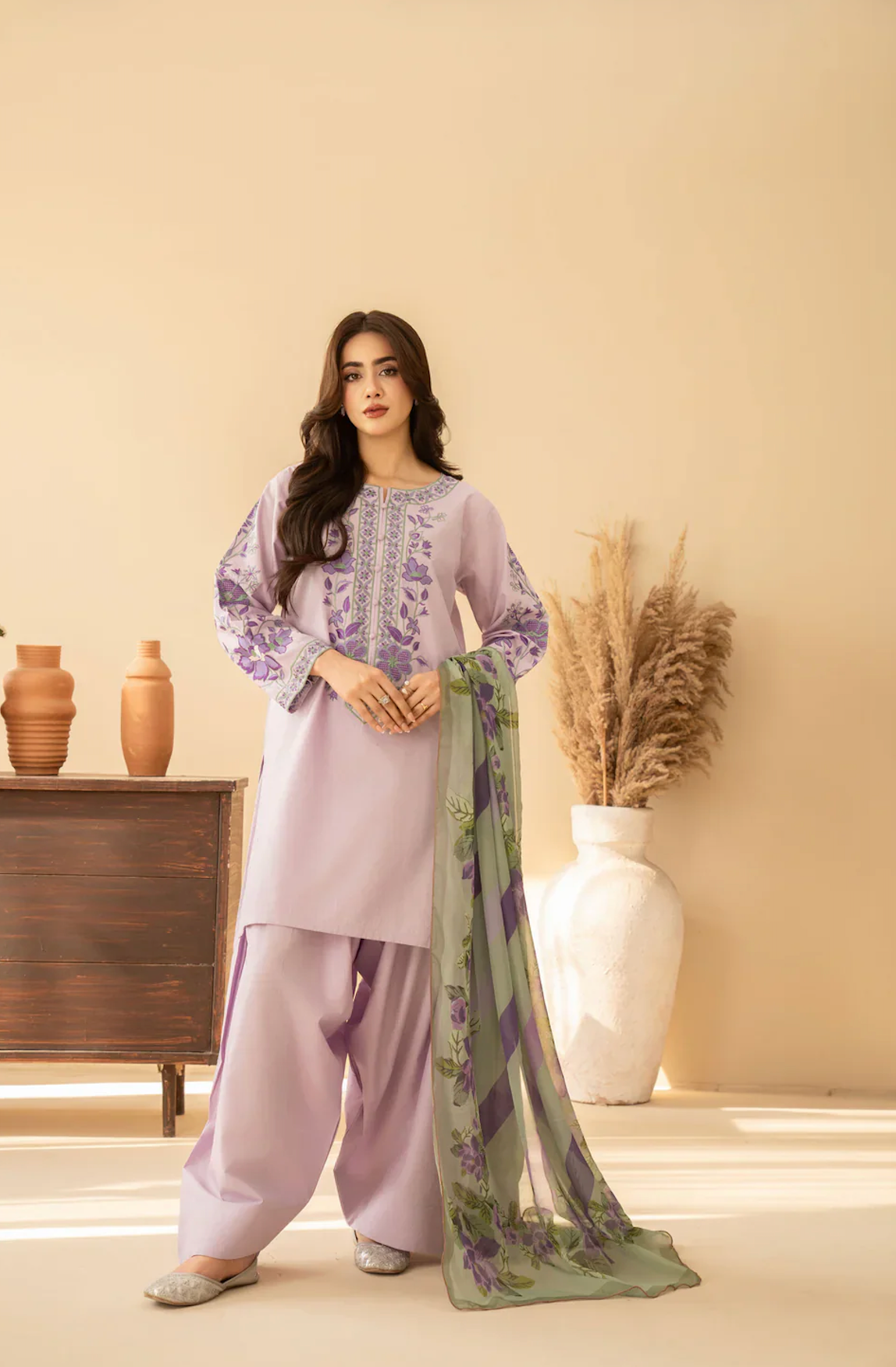 Baroque - Summer-3PC Lawn Embroidered Suit - zab1466