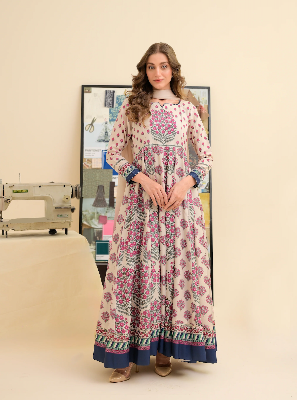 FAIZA SAQLAIN lawn Frock 3 PCS UNSTITCHED PRINTED SUIT - zab1476