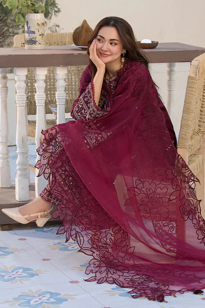 Velvet 3-Piece Dress with Embroidered Organza Dupatta - zab948