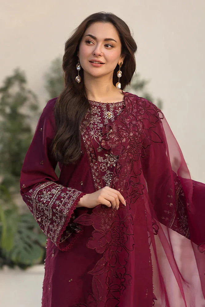 Velvet 3-Piece Dress with Embroidered Organza Dupatta - zab948