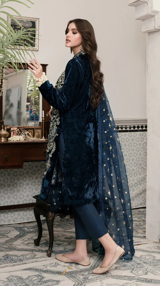 Jazmin - Embroidered Velvet 3-Piece Dress - zab984