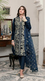 Jazmin - Embroidered Velvet 3-Piece Dress - zab984