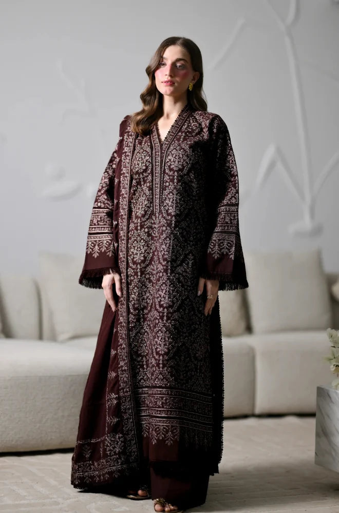 ZAB - Winter 3PC Dhanak Embroidered Suit - zab1557