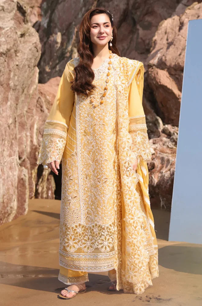 Chikenkari Qalamkar Embroidered 3 PC Lawn - zab1293