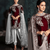 Jazmin - Embroidered Velvet 3-Piece Dress - zab985