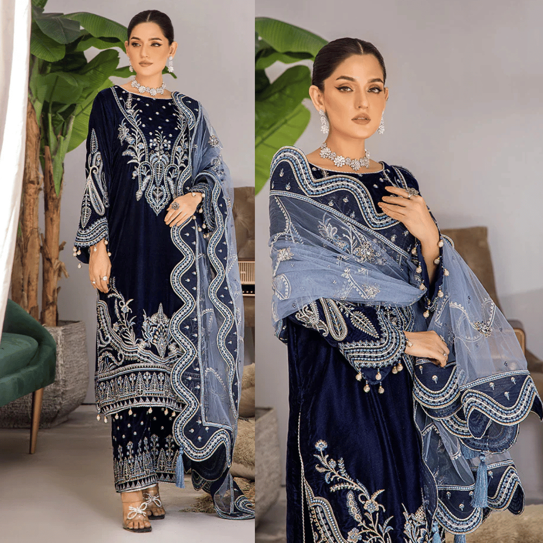 Cross Stitch - Velvet Dress with Embroidered Dupatta - zab949