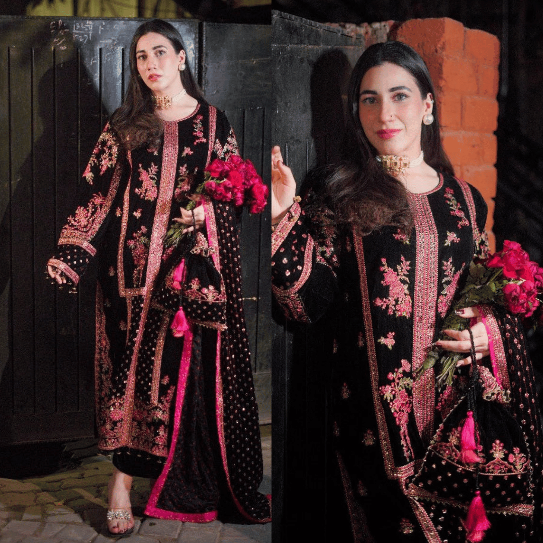 Maria B - Velvet Dress with Embroidered Dupatta - zab992