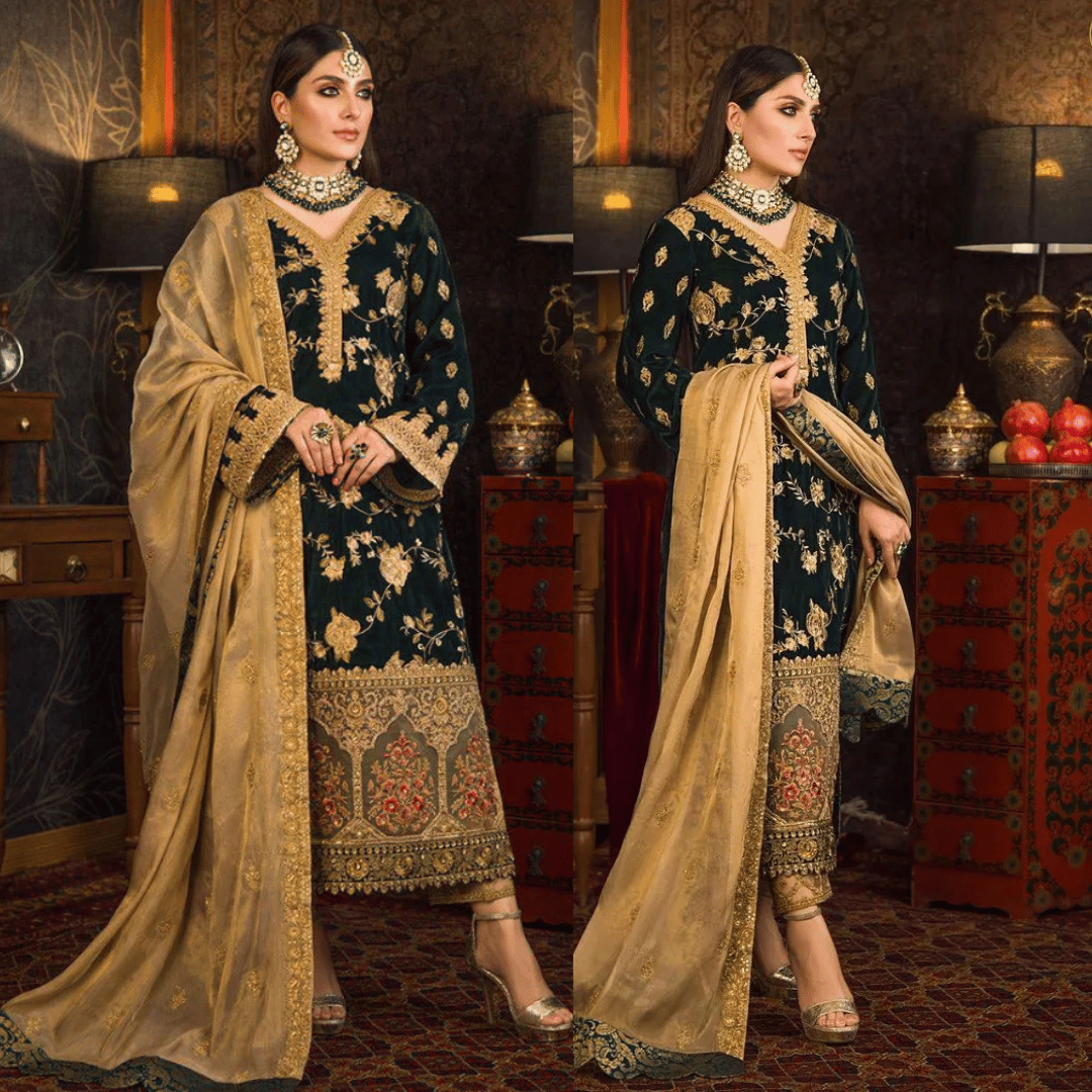 Velvet Heavy Embroidered Shirt With Organza Heavy Embroidered Dupatta - zab983