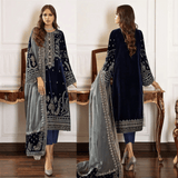 Baroque- Winter 3PC Velvet Embroidered Suit - zab971