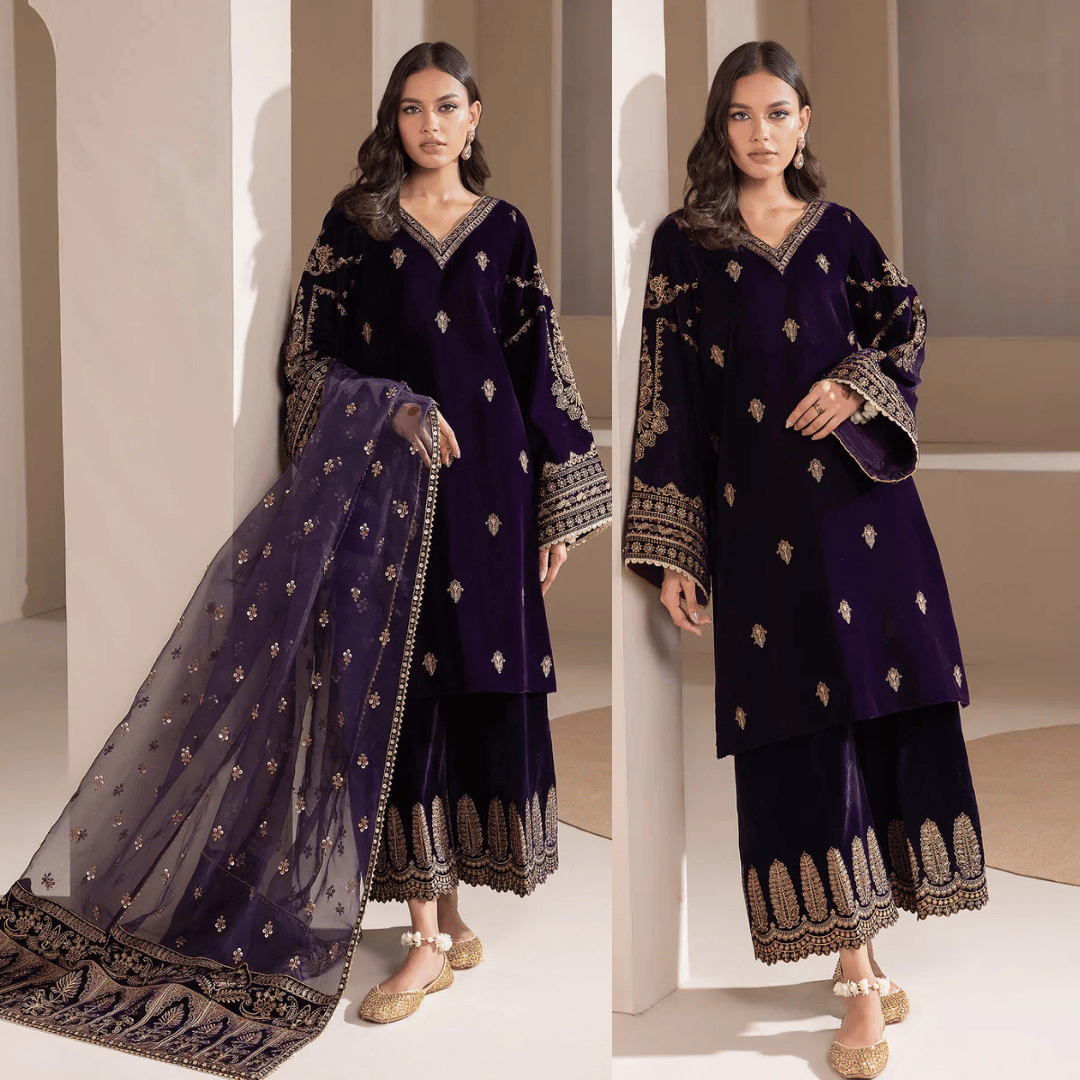 Baroque - Embroidered Velvet 3piece suit - zab972